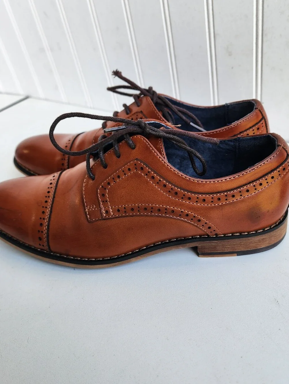 Bruno Marc Prince Boys Derby Style Dress Shoe Brown Baroque Faux leather Sz 5